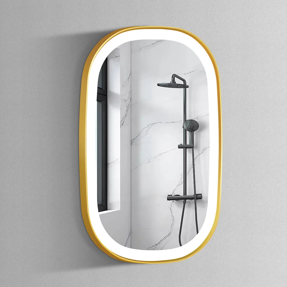 Specchio illuminato a specchio da bagno con cornice a forma di pillola in stile moderno