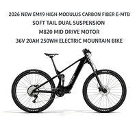 VTT électrique EM19 en fibre de carbone à module élevé, double suspension souple, moteur central M820, batterie 36V 20Ah 250Wh