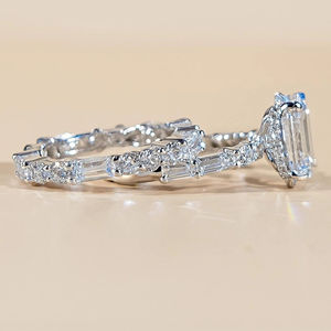 CHANG LAI 3ct cincin tunangan pernikahan tunangan, cincin Lab berlian zamrud Cemerlang <span class=keywords><strong>Platinum</strong></span> emas putih untuk wanita - Product Image 5