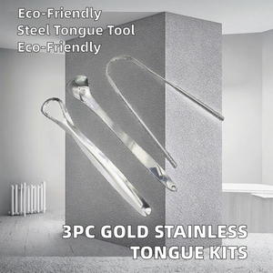 Gran oferta, 3 uds., Kits de raspador de limpieza de lengua dorada de acero inoxidable, raspadores de lengua de higiene bucal - Product Image 2