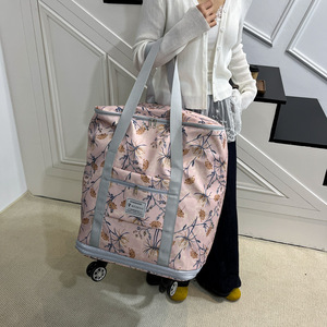 Expandable Travel <b>Backpack</b> <b>Large</b> Capacity Wheeled Carry On Bag With Adjustable Strap For Leisure Travel Floral Pattern Unisex - Product Image 2