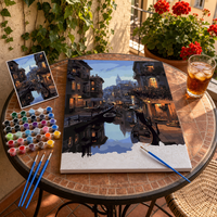 Kit de Peinture par Numéros Scène Nocturne Canal Crépuscule Venise DIY Toile Acrylique Lin Artisanat pour Adultes Ensemble Cadeau Décoration Murale Maison