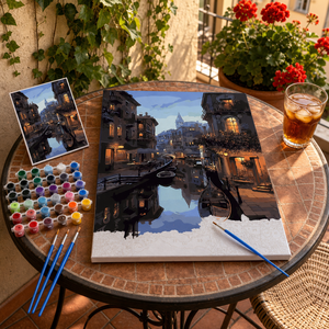 Kit de Pintura por Números, Escena Nocturna del Canal de la Atardecer en Venecia, Lienzo Acrílico DIY, Manualidades para Adultos, Set de Regalo, Decoración de Pared para el Hogar - Product Image 2
