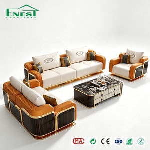 Ensemble de canapés de luxe bicolore 1+<span class=keywords><strong>2</strong></span>+3 places, causeuse, fauteuil, table basse en marbre – Solution de mobilier de luxe tout-en-un pour salon - Product Image 2