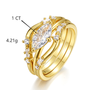 Perhiasan Fashion Mewah Grosir Pabrik Perak 925 Cincin Moissanite Potongan Marquise 1Ct Vvs untuk Wanita Pernikahan Pertunangan