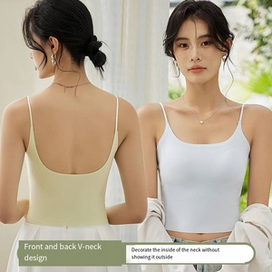 Camisola de tirantes finos para <span class=keywords><strong>mujer</strong></span> con almohadillas incorporadas y diseño de cuello en V en la espalda para uso en verano y para combinar en capas - Product Image 1