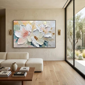 Pintura al Óleo Minimalista de Peonía Rosa Dorada, Arte Floral Impasto, Pintura a Mano sobre Lienzo Texturizado, Decoración de Pared Contemporánea - Product Image 2
