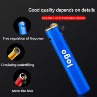 Briquet en métal personnalisé avec logo, rechargeable au butane, coupe-vent, pour cadeaux promotionnels publicitaires en gros