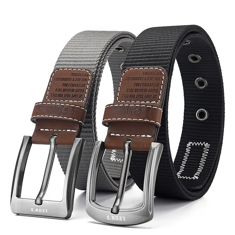 leon's logo fabric Jeans pin buckle High quality custom woven belt Famous brand manufacturing factory