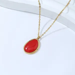 Ruigang RGN2451 Wholesale Custom Acrylic Resin Jewelry Red Oval Pendant Elegant Necklace Valentine's Day Choker Necklace