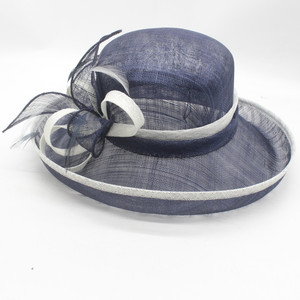 Chapeau bleu <span class=keywords><strong>marine</strong></span> à larges bords pour femmes, nouvelle collection de robes pour dames, chapeau à fleurs pour fête de mariage, Cloche - Product Image 5