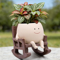 Pot de fleurs en résine en forme de chaise à bascule avec visage souriant pour plantes d'intérieur et d'extérieur, petits pots de plantes uniques pour succulentes