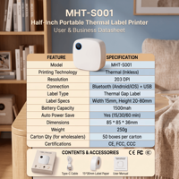Impresora de Etiquetas Térmicas Portátil MHT-S001, Precio de Fábrica, 15 mm, 203 dpi, 1500 mAh, USB, para CE FCC, en Stock, para Frascos de Almacenamiento de Alimentos de Cocina