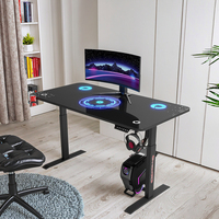 Escritorio de Juegos de Madera Convertible RGB Moderno con Superficie de Fibra de Carbono, Gestión de Cables, Ergonómico, para Esports y Oficina en Casa