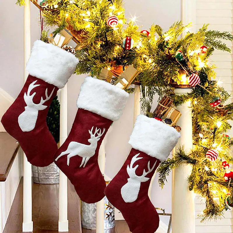2022 niedliche Weihnachts dekoration liefert Elch rot Navidad Socken Geschenk box Ornamente Taschen Filz DIY Weihnachts strumpf Großhandel in loser Schüttung