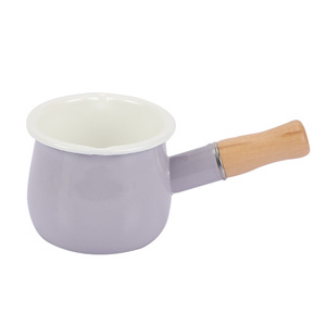 Mini-casserole en émail écologique <span class=keywords><strong>de</strong></span> 10 cm, 750 ml, chauffe-beurre, antiadhésive <span class=keywords><strong>de</strong></span> haute qualité, avec poignée en bois - Product Image 4