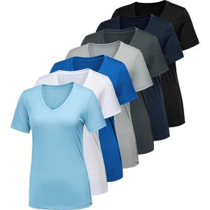Chemises de sport pour femmes FOXA, manches courtes, ajustées, respirantes, séchage rapide, couleur unie, t-shirts de performance pour la salle de sport - Product Image 1