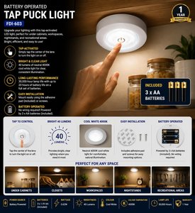 Luces LED de Disco Blancas Frías que Funcionan con Batería, Control Remoto, Sensor de Movimiento, 40 Lúmenes, 1 Año de Garantía, para Armario, Cocina, 5V, Paquete de 2 - Product Image 2