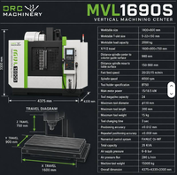 Centre d'usinage vertical CNC MVL1690S DRC Machinery avec broche BT50 6000 tr/min et axe Z à glissières pour coupes lourdes