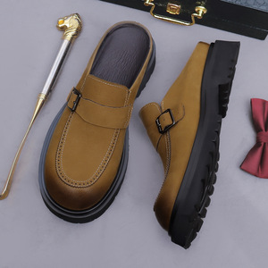 Mocassins en cuir pour hommes à bout rond avec boucle, à enfiler, semelle épaisse antidérapante, chaussures décontractées toutes saisons, semelle intermédiaire en EVA, semelle extérieure en caoutchouc - Product Image 2