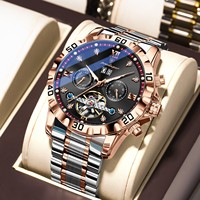 Montre mécanique pour homme Poedagar 1418, montre de luxe pour affaires, lumineuse, étanche, avec date, cadran ajouré, acier inoxydable, automatique