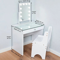 Coiffeuse moderne en bois de style européen pour enfants avec miroir LED, chaise et 1 tiroir, table de maquillage blanche pour chambre de filles