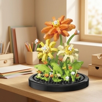 Ensemble de blocs de construction floraux 285 pièces en plastique ABS, modèle de bouquet DIY avec couvercle anti-poussière, décoration de bureau, cadeau