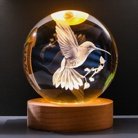 Vente en gros de veilleuse LED boule de cristal 3D 8cm lampes de table électriques USB veilleuse boule de cristal lumineuse décorative pour cadeau d'ami