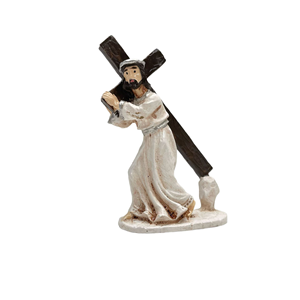 Mini Harz-Figur Jesus am Kreuz Vintage Handbemalte Tischdekoration Religiöse Miniatur-Szene Desktop-Statue Deko Großhandel - Product Image 5