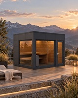 Ruang Sauna Kayu Cedar Merah Modern untuk Luar Ruangan dengan Kaca Panoramic, Tungku Sauna Elektrik, Kapasitas 4 Orang, Cocok untuk Taman, Villa, dan Gym