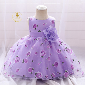 Vestito da Festa in Chiffon per Neonata, Lunghezza al Ginocchio, Abito Tinta Unita con Fiori, <span class=keywords><strong>Abbigliamento</strong></span> per Bambine, Vestito da Cerimonia - Product Image 6