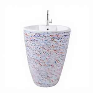 Lavabo sur pied en céramique couleur café de première qualité, petit lavabo rond avec support, design floral de luxe - Product Image 5