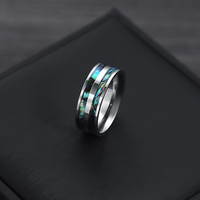 Bague en acier inoxydable TG incrustation de coquillages d'ormeau bijoux de mode à double cannelure portés à la main