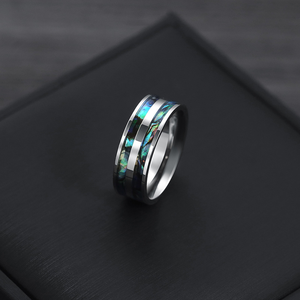 TG Edelstahl ring <span class=keywords><strong>Abalone</strong></span> <span class=keywords><strong>Shell</strong></span> Inlay Doppel geriffelter Modeschmuck Hand getragen - Product Image 5