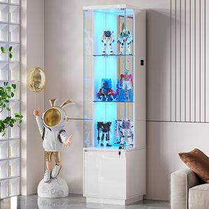 Vitrine moderne en verre SENYU avec 3 étagères, éclairage LED, porte à panneau plat pour le rangement dans le salon - Product Image 1