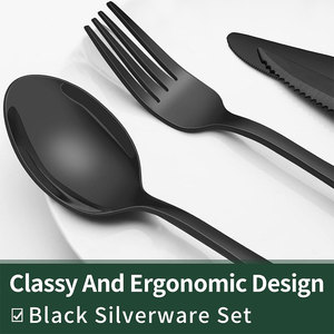Juego de Cubiertos de Acero Inoxidable Negro de 24 Piezas, Cuchillo para Carne, Utensilios Pulidos de Grado Alimenticio, Vajilla de Cocina, Juego de Comedor para el Hogar - Product Image 5