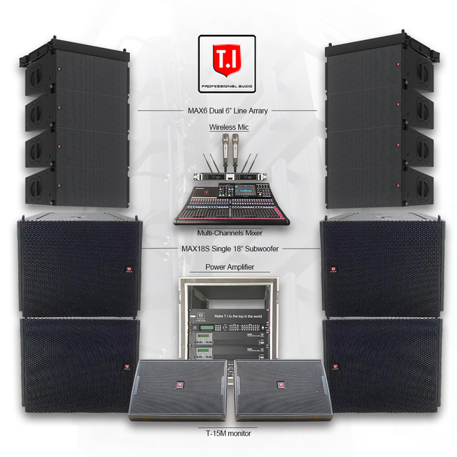 T.I Pro Audio Professional Stage Sound Equipment Dj Concert Stage Line Array Two Way Double 6.5 Inch Speakers Set