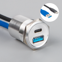 LYAN 25MM Metal USB3.1 Tipo-A Hembra a Macho A y Macho C Conector de montaje en panel Directo de fábrica Carcasa plateada impermeable