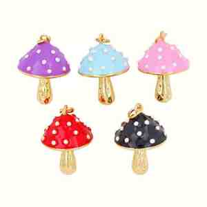 Liontin Perhiasan Jamur Trendy Berlapis Emas Tembaga Warna-warni <span class=keywords><strong>3D</strong></span> Enamel Aksesoris Kalung Liontin DIY Hadiah Perhiasan - Product Image 2
