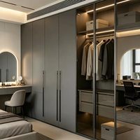 Armoire de chambre à coucher BALOM de style minimaliste italien, taille et couleur personnalisées, combinaison bois-verre, grande capacité, placard de chambre à coucher OEM