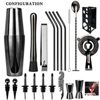 Kit de Barman Professionnel Écologique et Moderne : Outils de Bar, Accessoires de Bar, Jigger, Shaker à Cocktails, Support en Bois, Acier Inoxydable