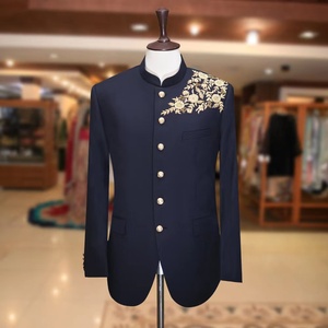 Blue Wedding Sherwani for Men With <strong>Silver</strong> Embroidery Indowestern Prince <strong>Suit</strong> - Product Image 4
