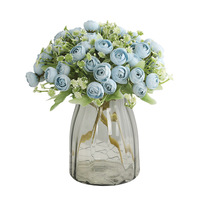 15 têtes de fleurs artificielles en soie, motif flocon de neige, bourgeons de thé et roses, pour décoration de salon, fêtes d'anniversaire, centres de table événementiels et Saint-Valentin