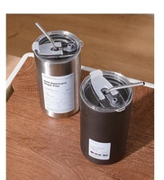 Mug isotherme à double paroi en acier inoxydable 304 pour Americano glacé, avec un design droit et une paille, 600 ml