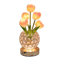 Lampe de table décorative en verre en forme de tulipe, style européen, batterie au lithium intégrée, commande tactile - Veilleuse pour chambre à coucher, chevet