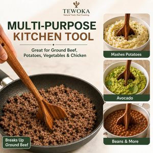 Schiacciapatate in Legno di Teak Premium, Tritacarne, Schiacciapatate per <span class=keywords><strong>Hamburger</strong></span> e Patate, Utensile da Cucina Anti-Graffio - Product Image 1