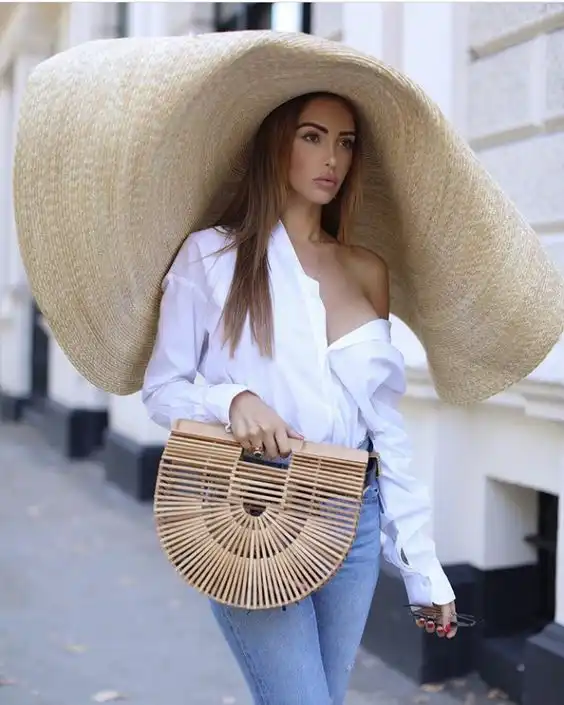 Соломенная шляпа пшеничная с широкими полями, очень модная женская модель для подиума, очень большая
