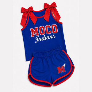 Ensemble de sport 2 pièces personnalisé pour petite fille, thème <span class=keywords><strong>cheerleading</strong></span>, imprimé équipe de football, haut à manches courtes et jupe-short, ensemble de yoga - Product Image 3