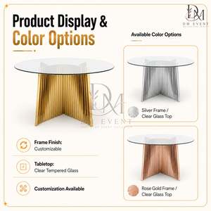 Table de mariage ronde en acier inoxydable doré avec base accordéon et plateau en verre trempé miroir, vente en gros - Product Image 4