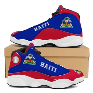 Прямая поставка, пользовательский бренд, дизайнерские кроссовки с принтом флага Гаити для мужчин, дышащая сетчатая обувь на плоской подошве в баскетбольном стиле, Баскетбольная обувь